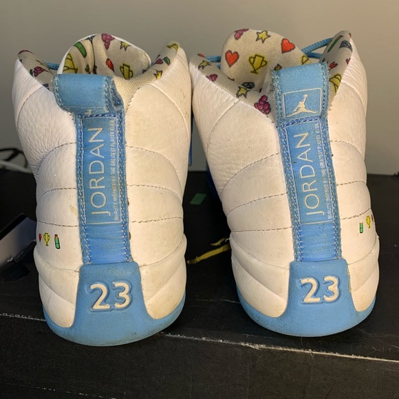 Nike Air Jordan 12 University Blue UNC Emoji GS Size 6Y / Womens 7.5 Sneakers - Picture 4 of 11